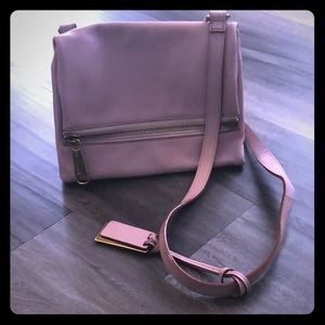 Rose pink leather Joy Greyson shoulder bag